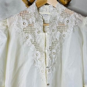 Vintage Floral Lace Blouse with Puff Sleeves